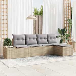 Vrtna sedežna garnitura z blazino 5 pcs Bež poli ratan