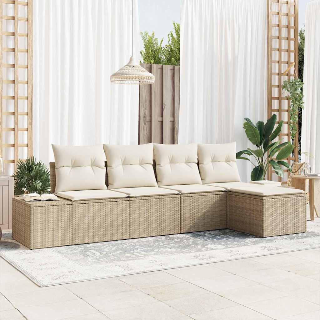 5 Piece Have Sofa Sæt med Puder Beige Poly Rattan