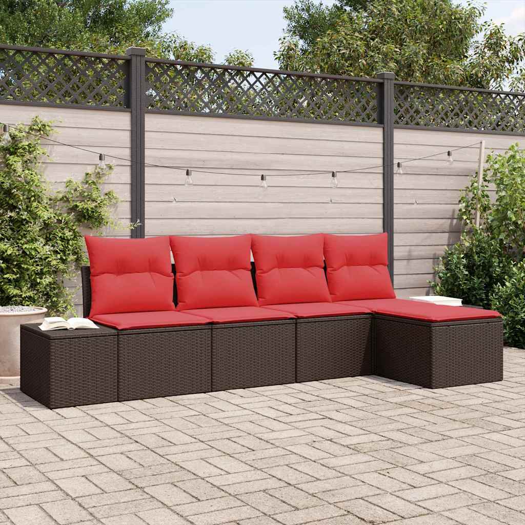 vidaXL Set de canapele pentru grădină cu pernă 5 pcs Maro poliratan