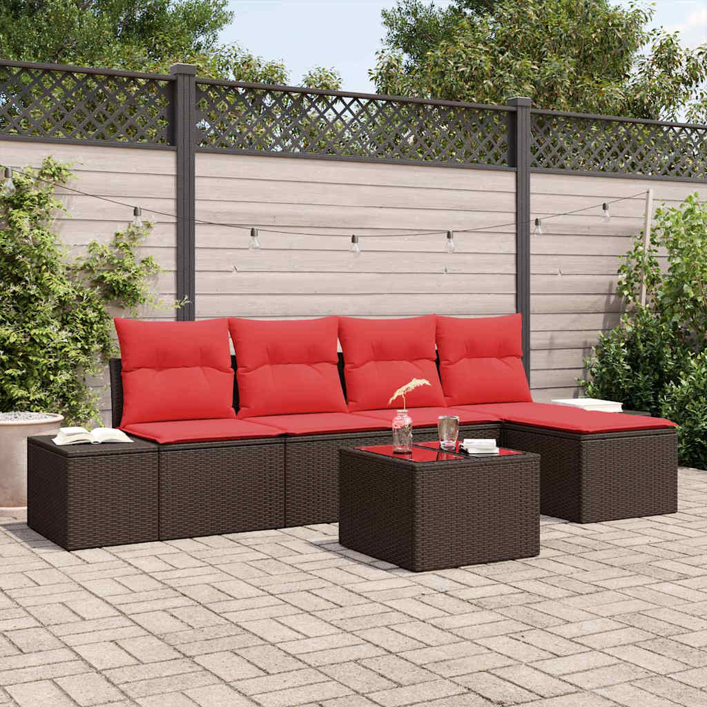vidaXL Set de canapele pentru grădină cu pernă 6 pcs Maro poliratan