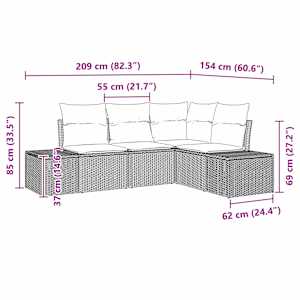 Sada zahradních pohovek 4 pcs Černá polyratan - obrázek 8