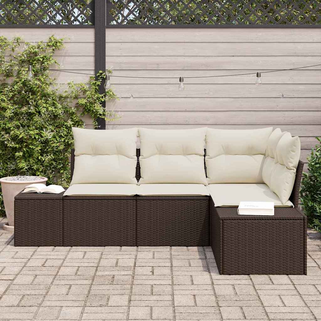 vidaXL 4-persoons tuinbankset met kussens in bruin poly rattan
