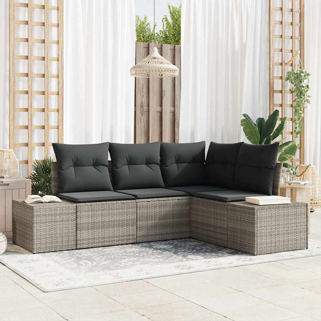 4 delt have sofa sæt med puder lys grå poly rattan