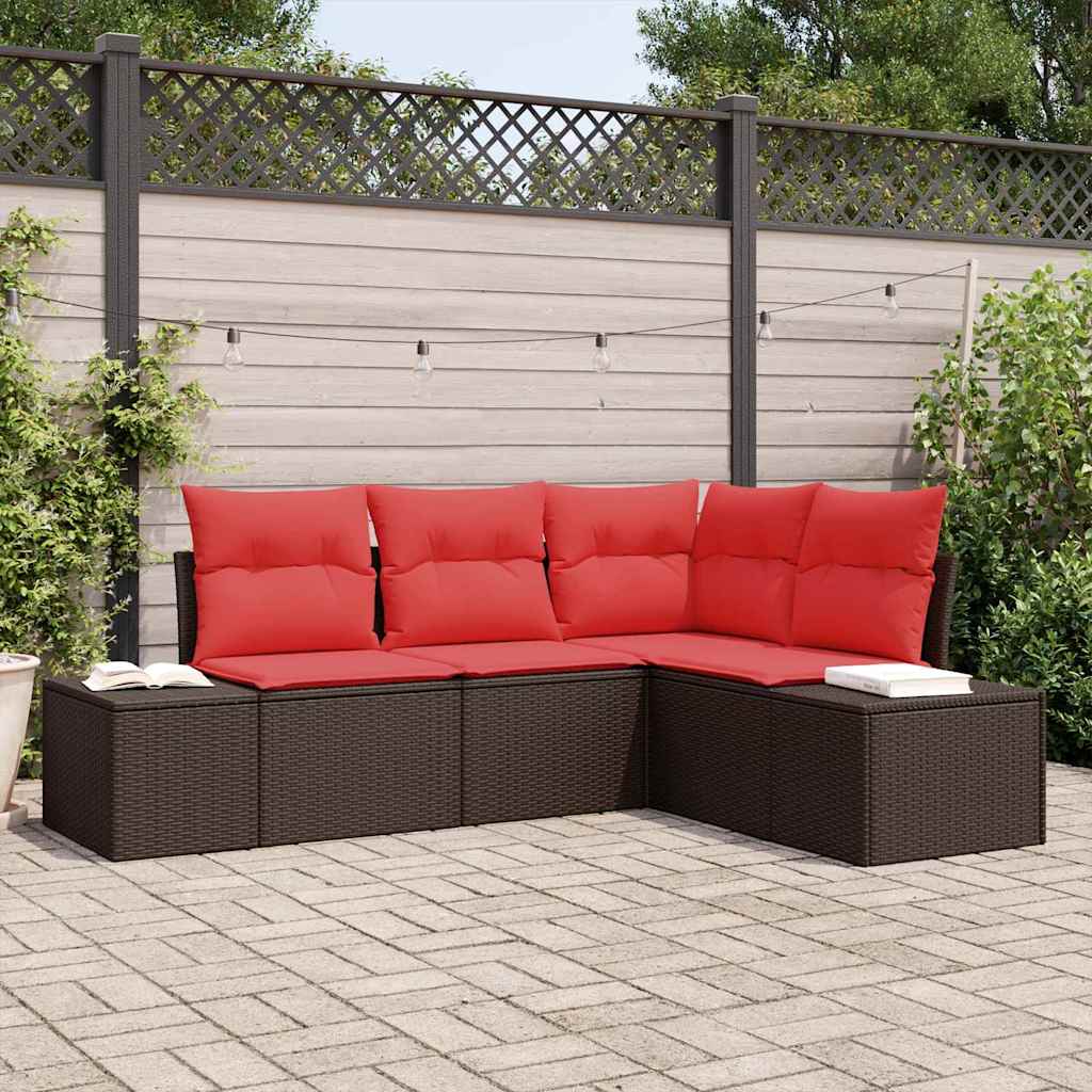 vidaXL Set de canapele pentru grădină cu pernă 4 pcs Maro poliratan