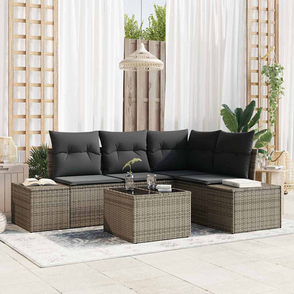 4 Deles Have Sofa Sæt med Hynder Grå Poly Rattan