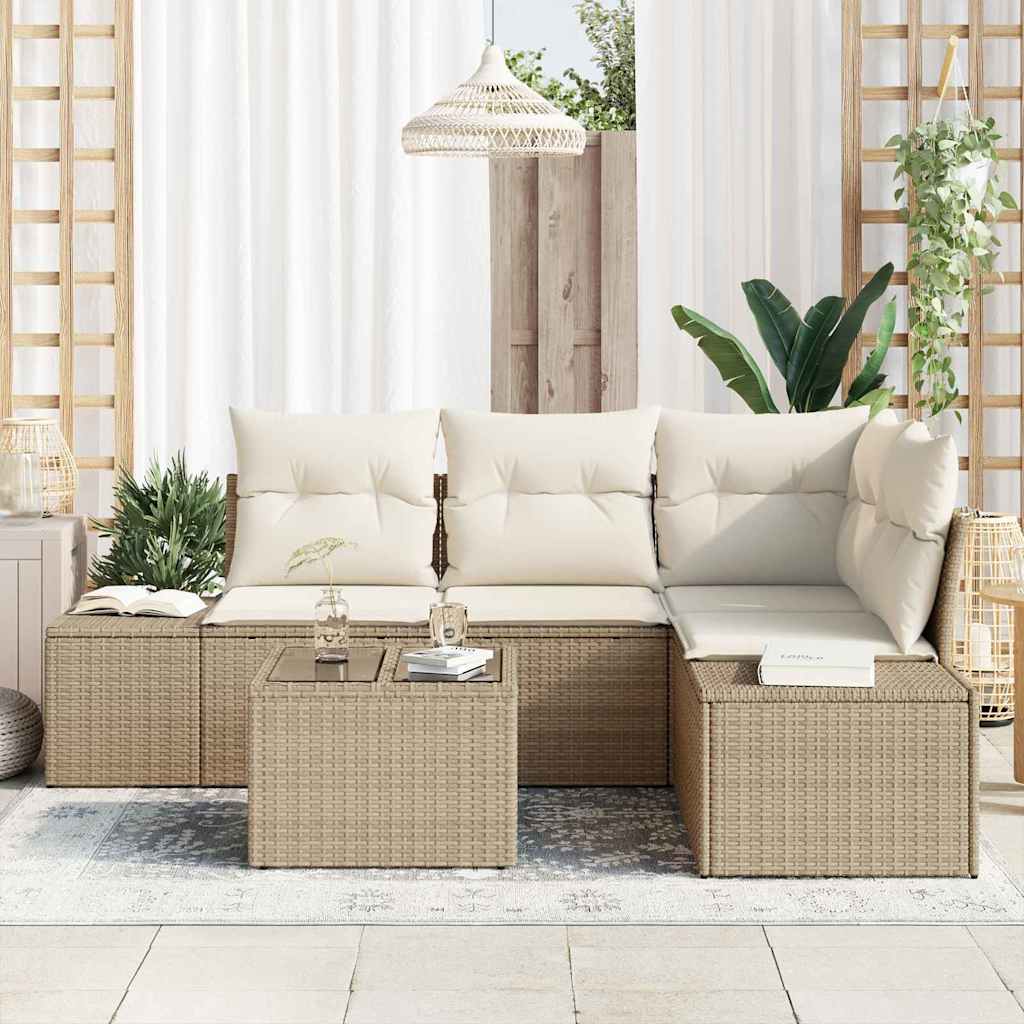 vidaXL 5-delige tuinset met kussens in bruin poly rattan