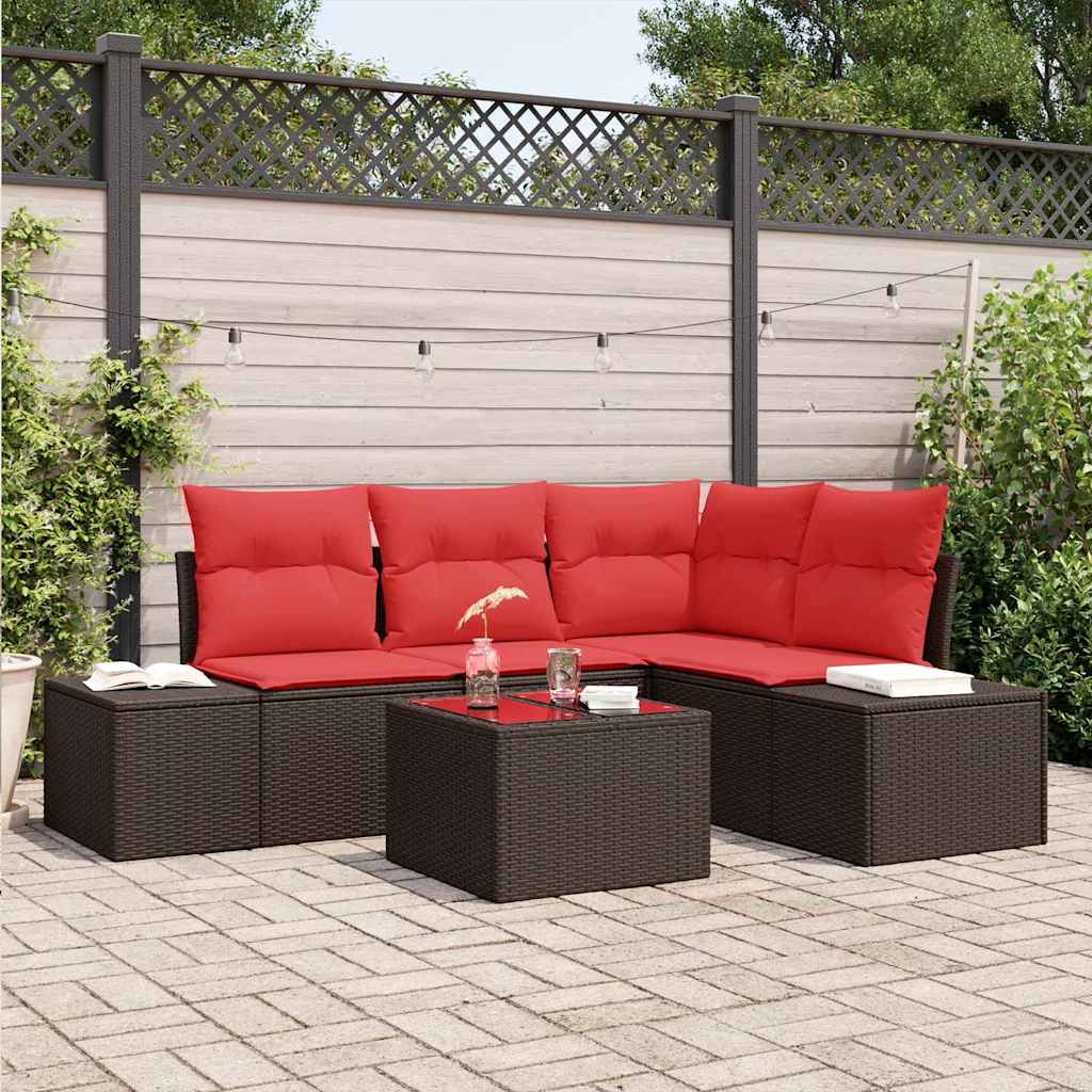 vidaXL Set de canapele pentru grădină cu pernă 5 pcs Maro poliratan