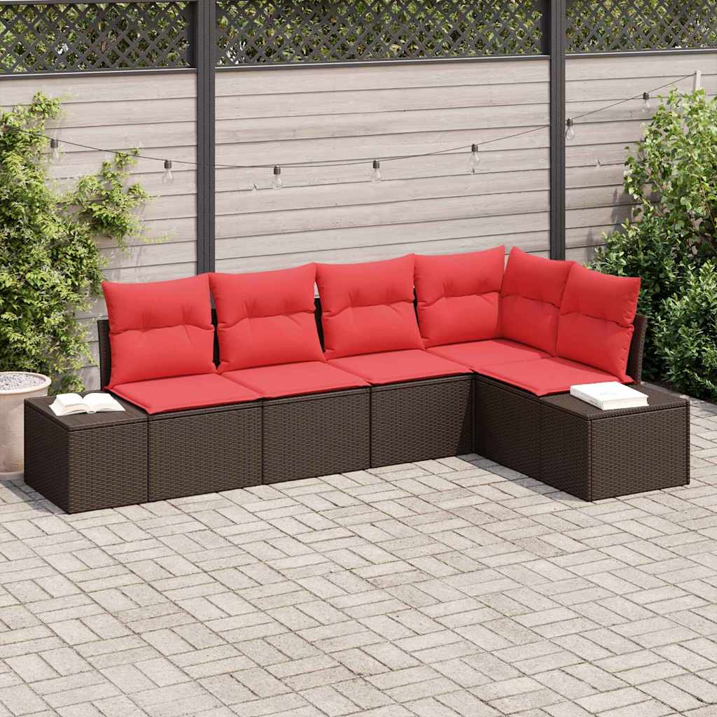 vidaXL Set de canapele pentru grădină cu pernă 5 pcs Maro poliratan