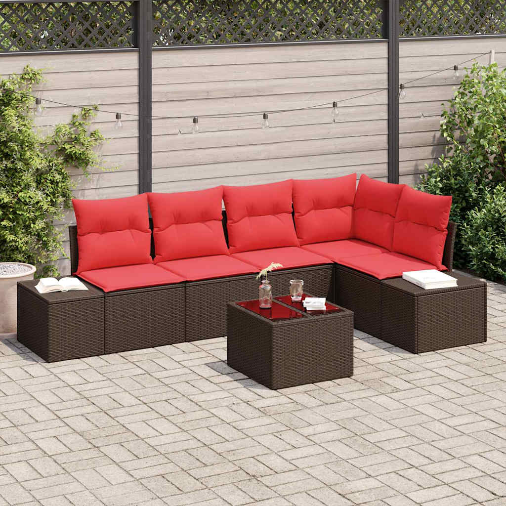 vidaXL Set de canapele pentru grădină cu pernă 6 pcs Maro poliratan