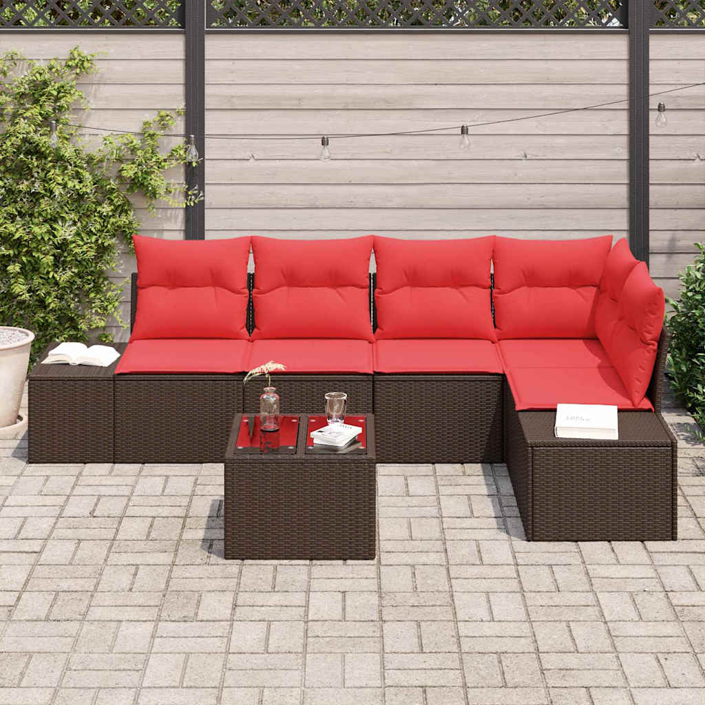 Tuin Sofa Set met kussen 6 pcs Bruin poly rattan - Afbeelding 3