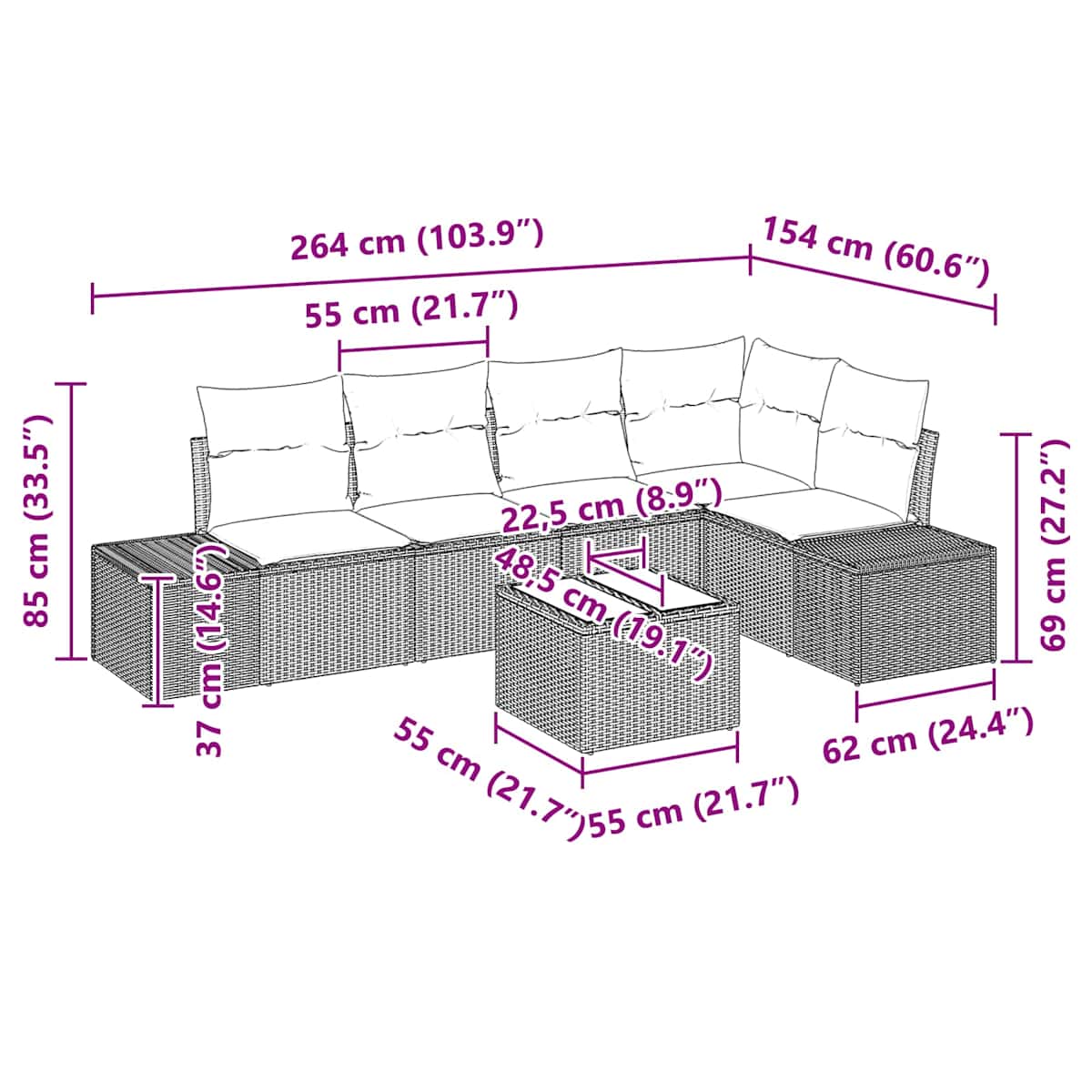 Havesofa Sæt 6 stk. polyrattan - Billede 9