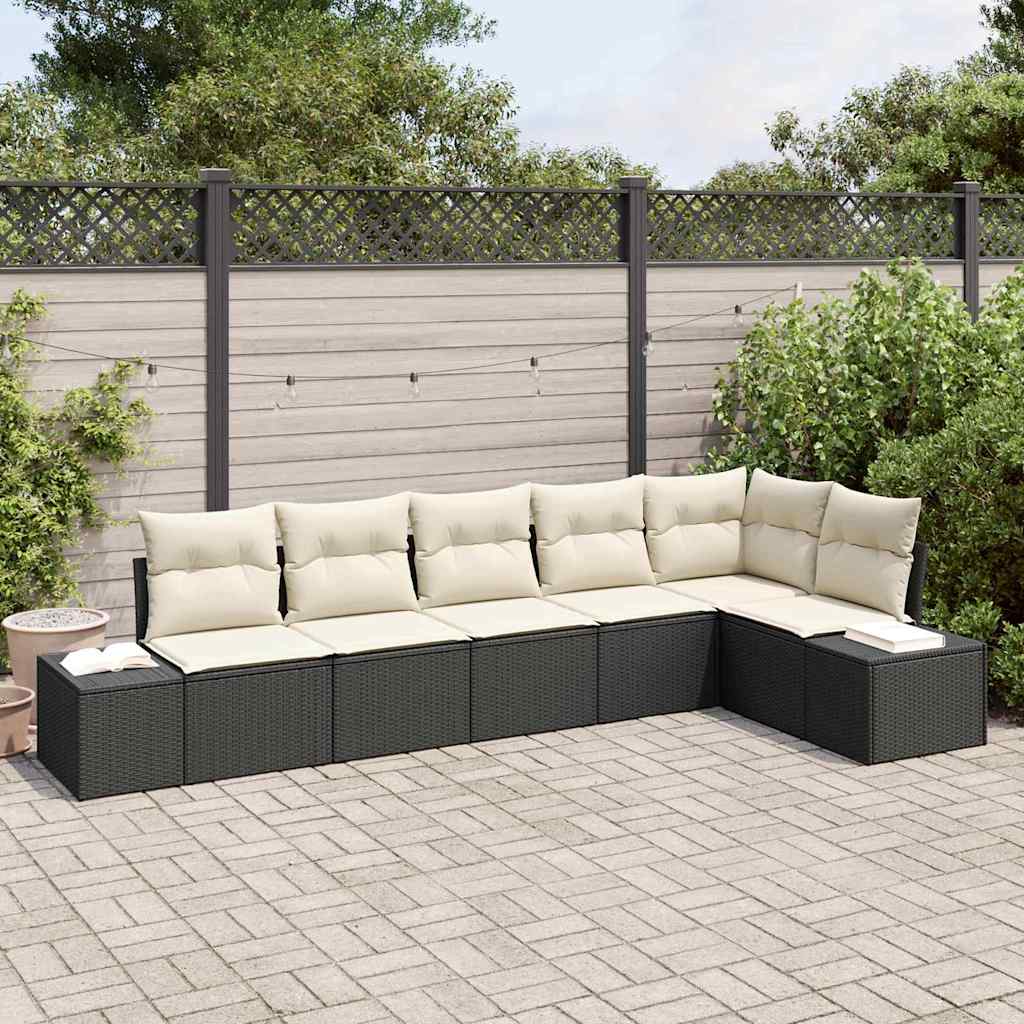 6 Piece Garden Sofa Set with Cushions Black Poly Rattan