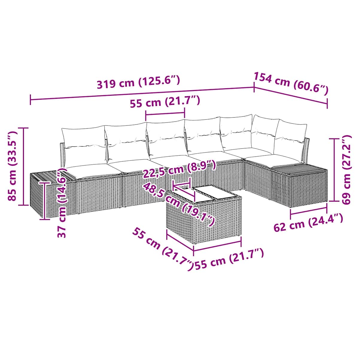 Havesofa Sæt 7 stk. polyrattan - Billede 9