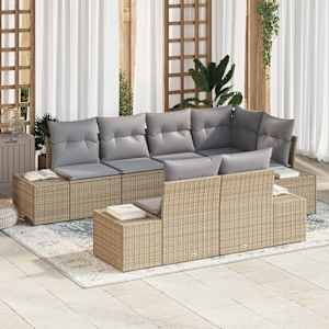 Vrtna sedežna garnitura z blazino 7 pcs Bež in siva poli ratan