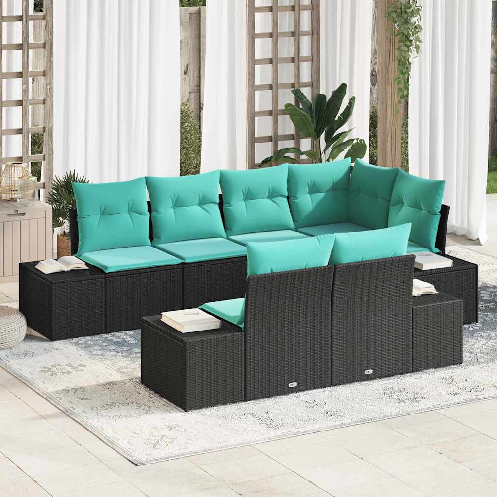 Tuin Sofa Set 7 st Zwart poly rattan – afbeelding 1