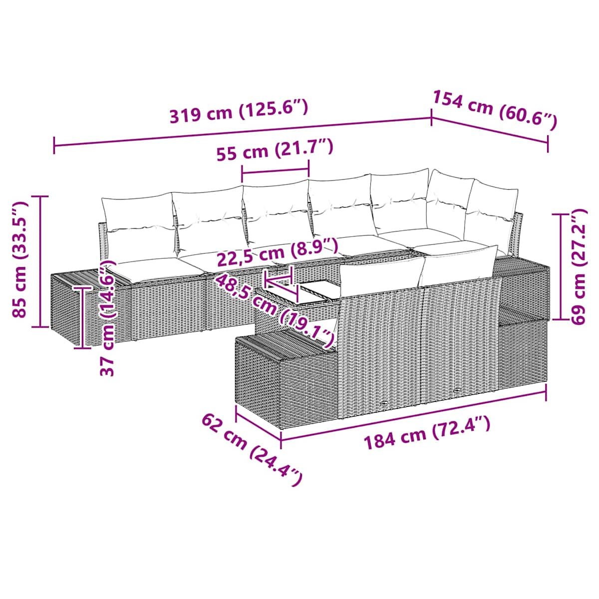 Havesofa Sæt 9 stk. polyrattan - Billede 9