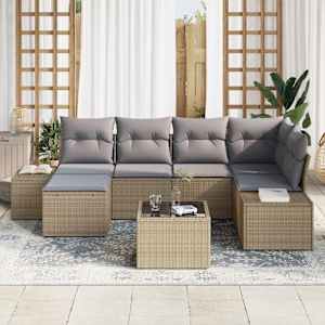 Sada zahradních pohovek 7 pcs Beige a šedá polyratan - obrázek 3