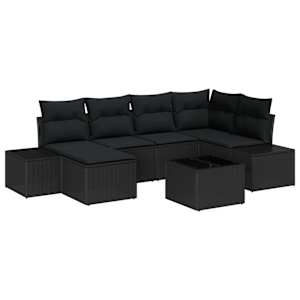 Sada zahradních pohovek s polštářem 7 pcs Černá polyratan - obrázek 2