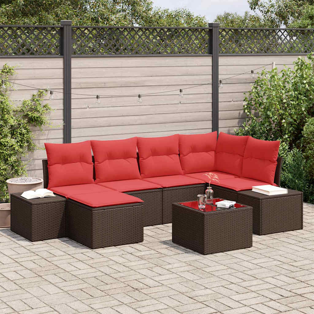 vidaXL Set de canapele pentru grădină cu pernă 7 pcs Maro poliratan