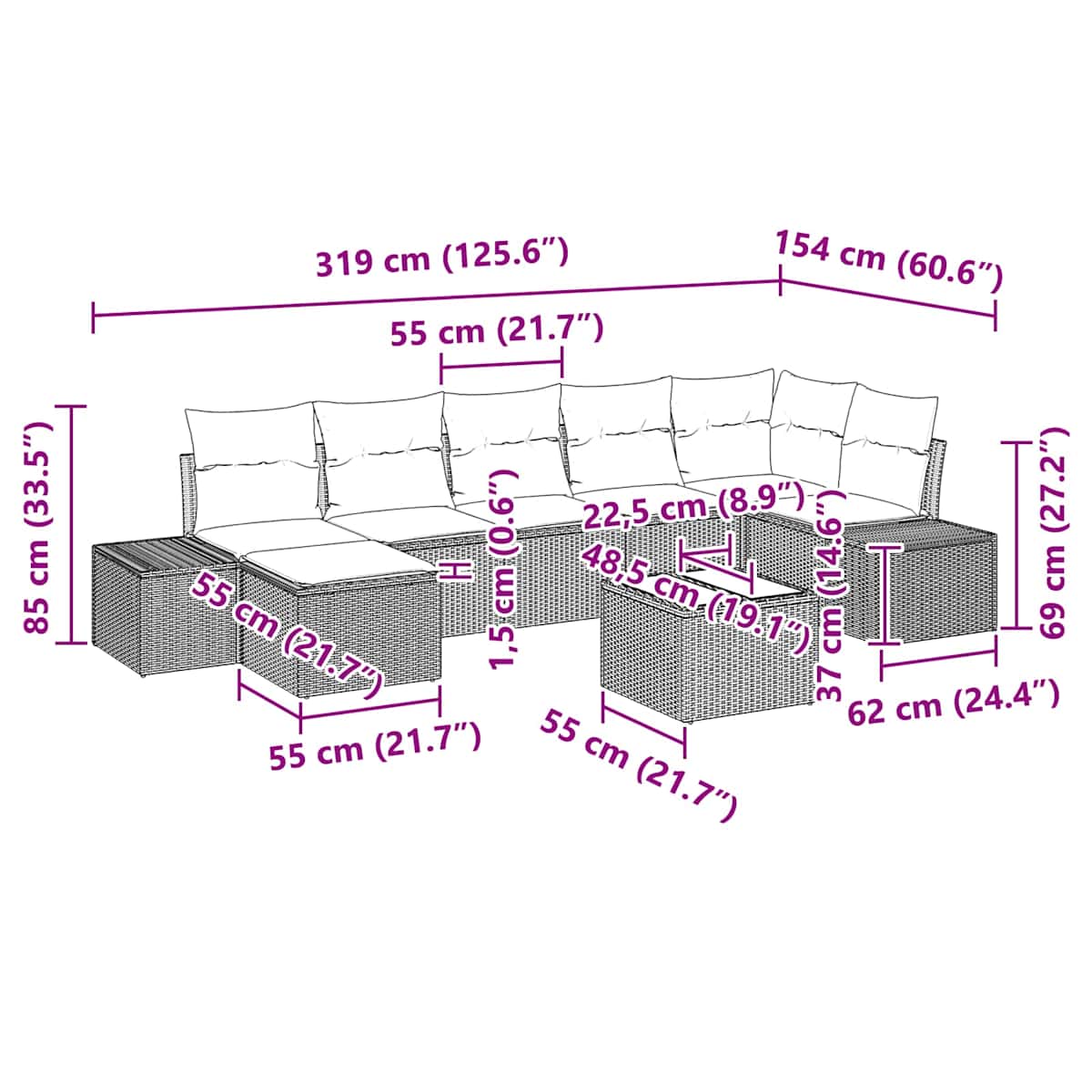Havesofa Sæt 8 stk. polyrattan - Billede 10