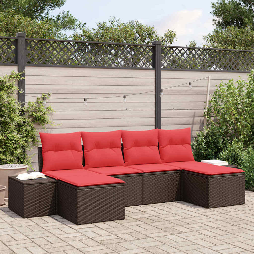 vidaXL Set de canapele pentru grădină cu pernă 6 pcs Maro poliratan