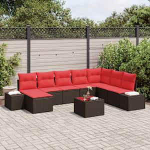 Vrtna sedežna garnitura z blazino 9 pcs Rjava poli ratan