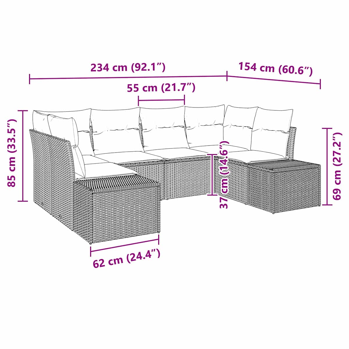 Havesofa Sæt 6 stk. polyrattan - Billede 8
