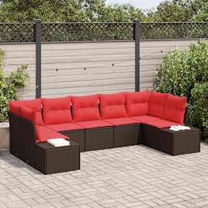 Vrtna sedežna garnitura z blazino 7 pcs Rjava poli ratan