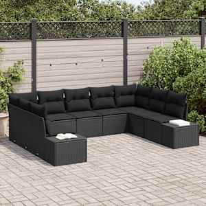 Vrtna sedežna garnitura z blazino 9 pcs Črna poli ratan