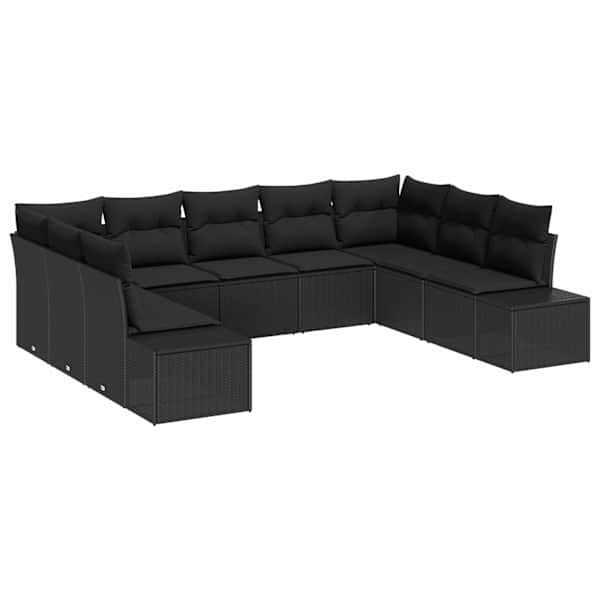 vidaXL Aia Diivanikomplekt 9 tk Must pol&uuml;rotang