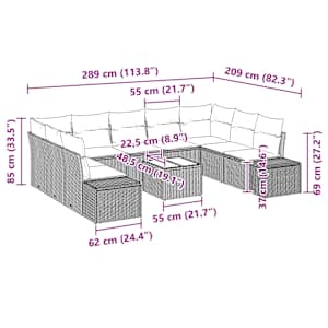 Sada zahradních pohovek s polštářem 10 pcs Hnědá polyratan - obrázek 9