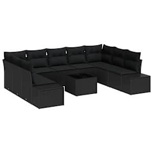 Sada zahradních pohovek s polštářem 10 pcs Černá polyratan - obrázek 2