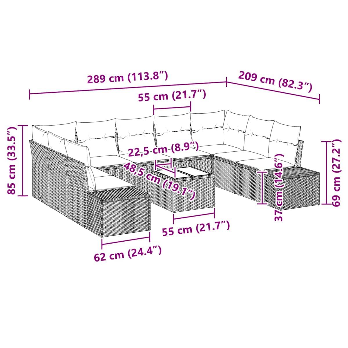 Havesofa Sæt 10 stk. polyrattan - Billede 9