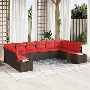 Vrtna sedežna garnitura z blazino 10 pcs Rjava poli ratan