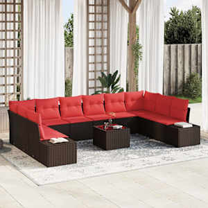 Vrtna sedežna garnitura z blazino 11 pcs Rjava poli ratan