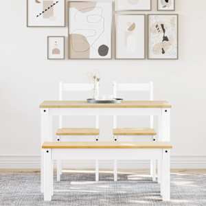 vidaXL Panama 4 r&eacute;szes feh&eacute;r t&ouml;m&ouml;r fenyőfa &eacute;tkezőgarnit&uacute;ra