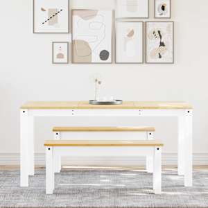 3 kosi jedilnega kompleta PANAMA Beli masivni les borovega lesa