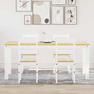 5 kosi jedilnega kompleta Panama Beli masivni les borovega lesa