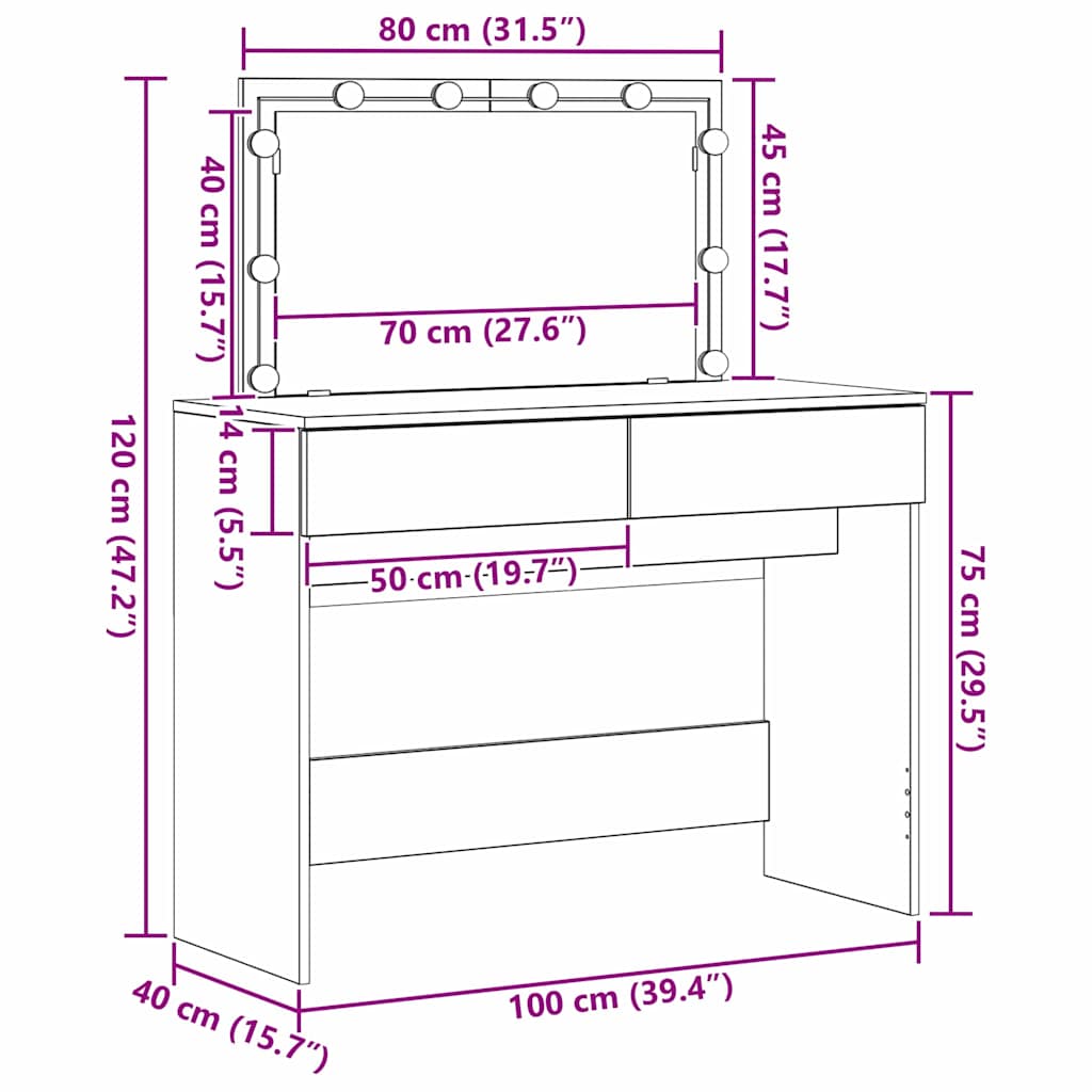 Kosmetický stůl se zásuvkou Artisanový dub 100 x 40 x 120 cm - obrázek 16