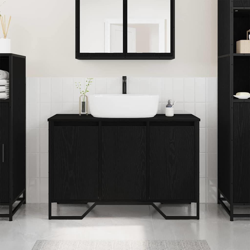 Kylpyhuoneen pesuallaskaappi Musta tammi 91x35x60 cm Tekninen puu