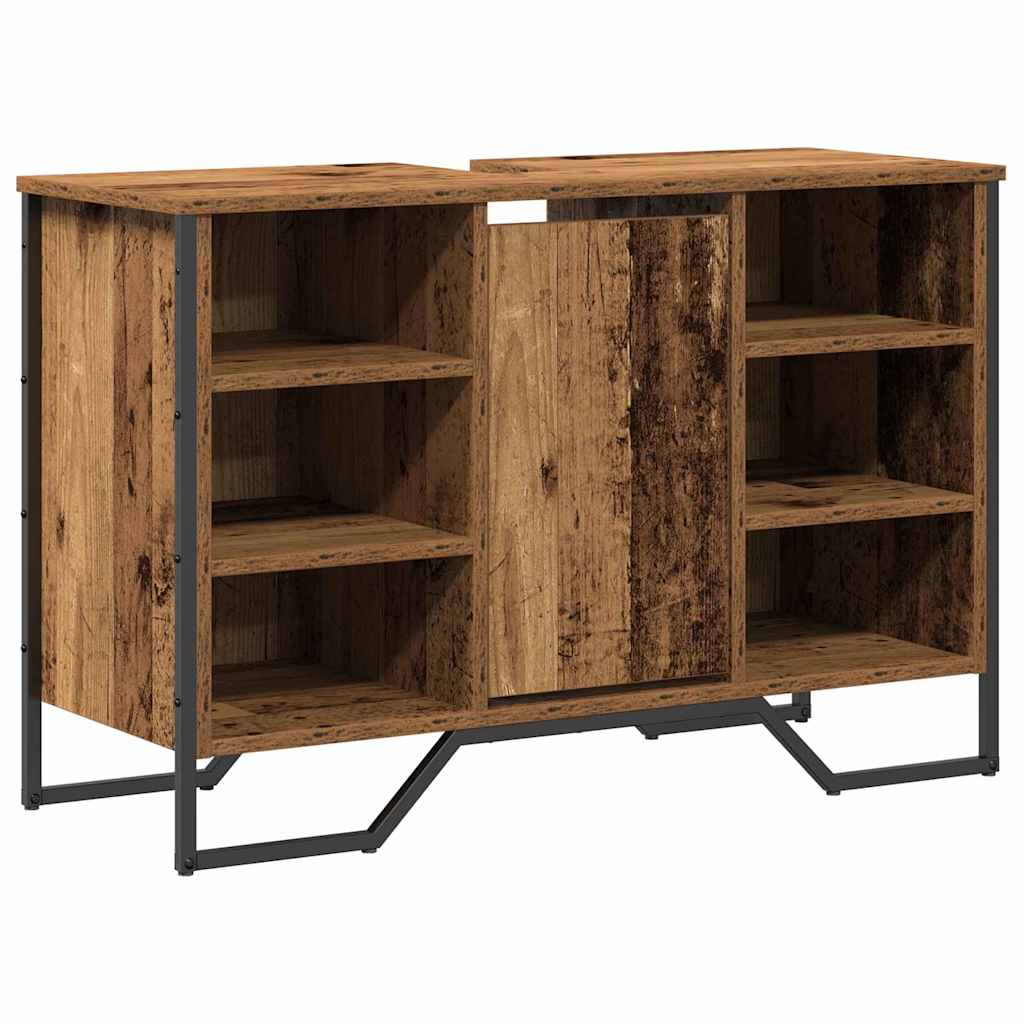 Kylpyhuoneen pesuallas kaappi Vanha puu 91x35x60 cm Käsitelty puu