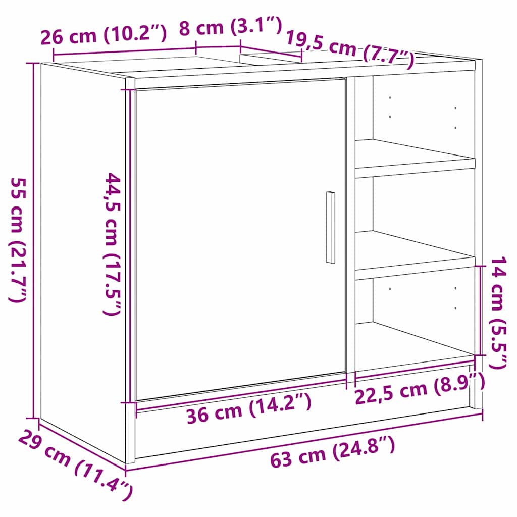 Koupelnová skříň Černý dub 63 x 29 x 55 cm Kompozitní dřevo - obrázek 15