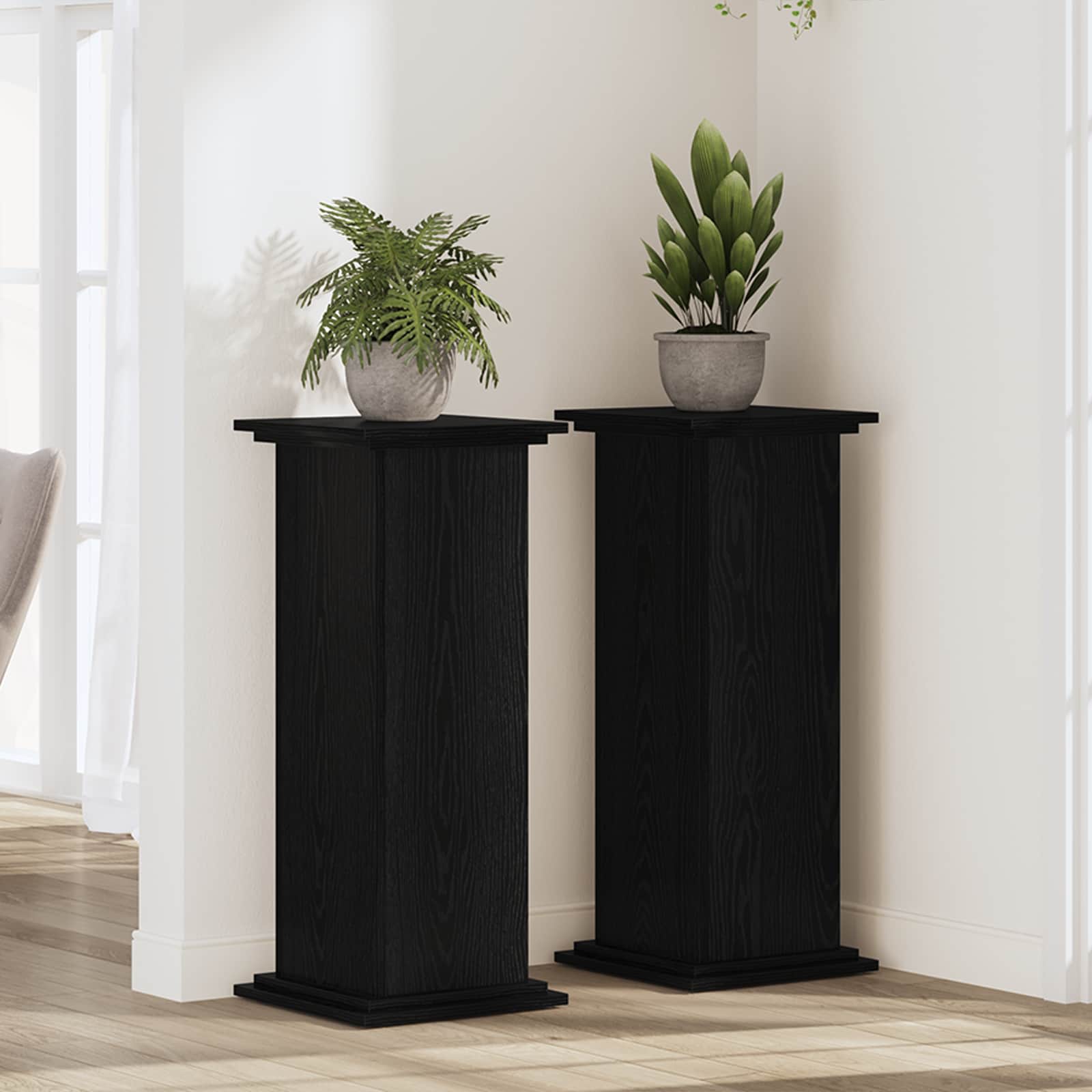 vidaXL Suport pentru plante Stejar Negru 33 x 33 x 80 cm Lemn compozit