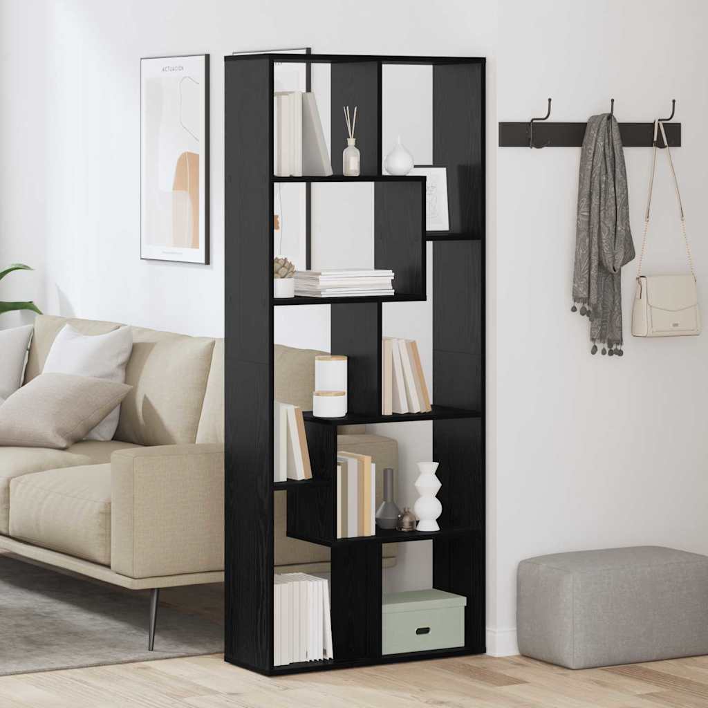 Rumsdeler Boghylde Sort Eg 67x25x161,5 cm Konstrueret Træ