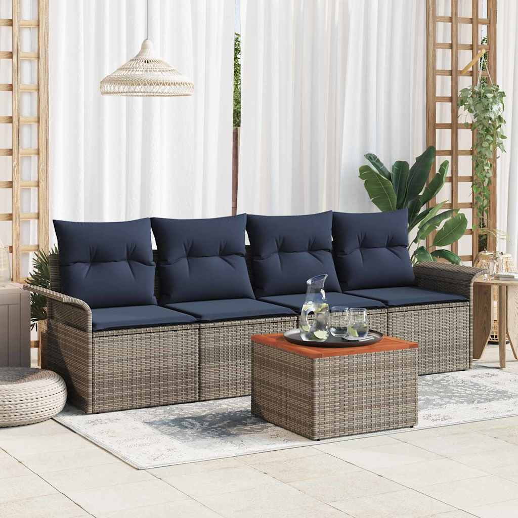 vidaXL Set de canapele pentru grădină cu pernă 5 pcs Gri poliratan