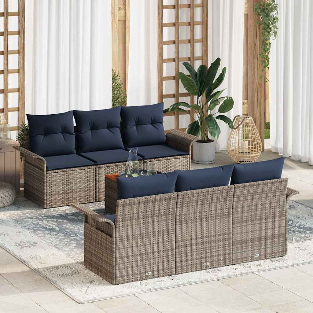 vidaXL Set de canapele pentru grădină cu pernă 7 pcs Gri poliratan