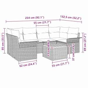 Sada zahradních pohovek s polštářem 7 pcs Černá polyratan - obrázek 9