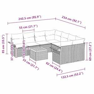 Sada zahradních pohovek s polštářem 9 pcs Černá polyratan - obrázek 9