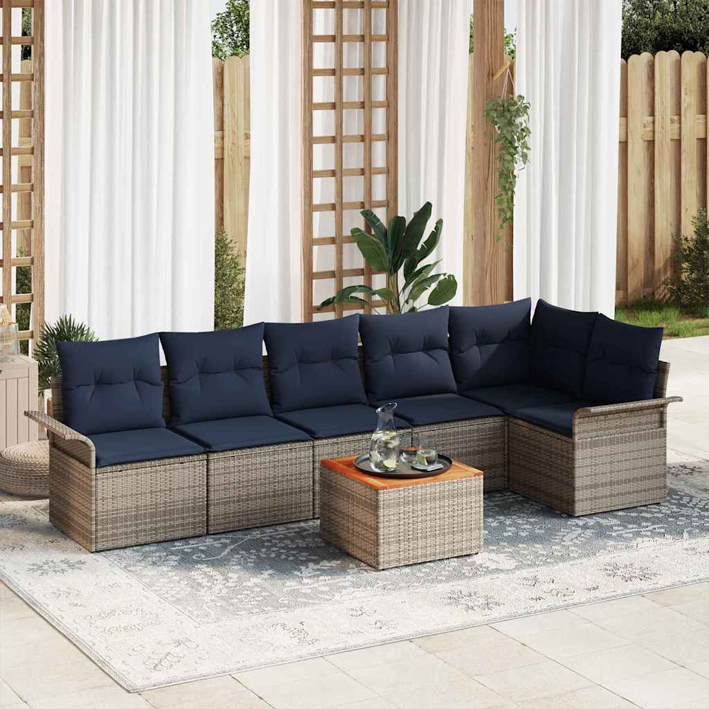 vidaXL Set de canapele pentru grădină cu pernă 7 pcs Gri poliratan