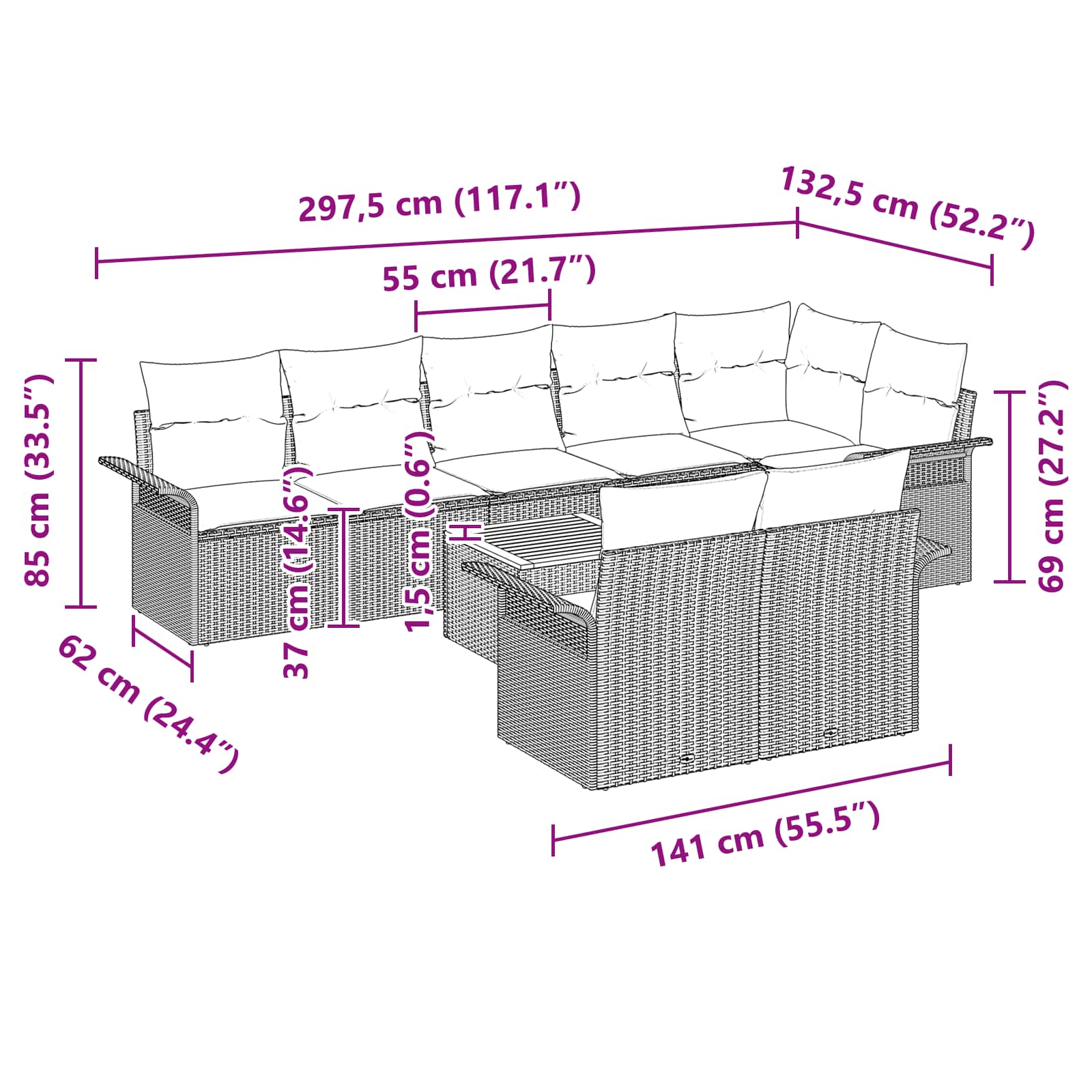 Aia Diivanikomplekt padjaga 9 pcs Must polürotang 9 Kõik vajalik sinu aeda ja koju! Aia Diivanikomplekt padjaga 9 pcs Must polürotang - Image 9